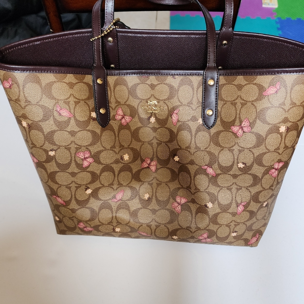 Coach Brown Signature Butterfly Large Tote